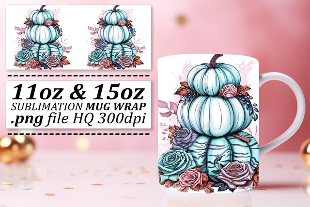 Watercolor Fall Mug Wrap Design Pumpkin 11oz/15oz Sublimation afrosvg 