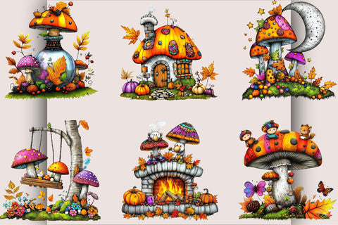 Watercolor Fall Mushroom Clipart Bundle. Sublimation SVGArt 