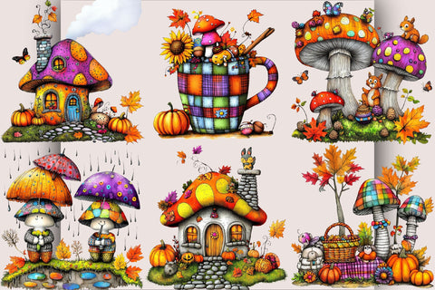 Watercolor Fall Mushroom Clipart Bundle. Sublimation SVGArt 