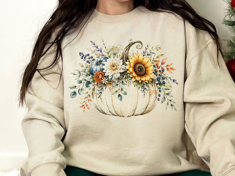 Watercolor Fall Pumpkin Floral PNG Art SVG artprintfile 