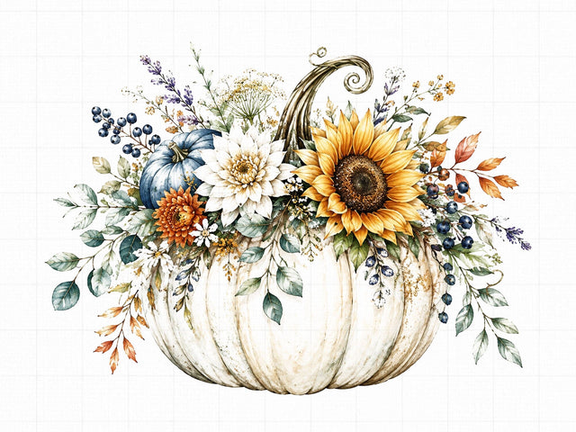 Watercolor Fall Pumpkin Floral PNG Art SVG artprintfile 