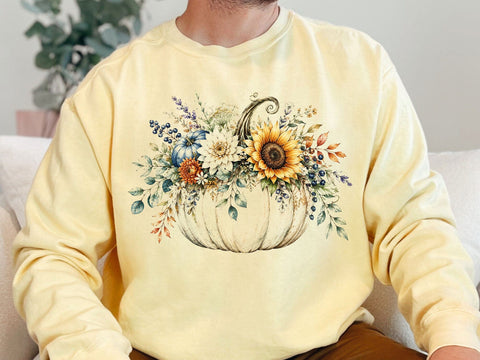 Watercolor Fall Pumpkin Floral PNG Art SVG artprintfile 