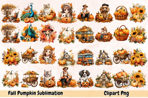 Watercolor Fall Pumpkin Sublimation Clipart Bundle Sublimation Designangry 