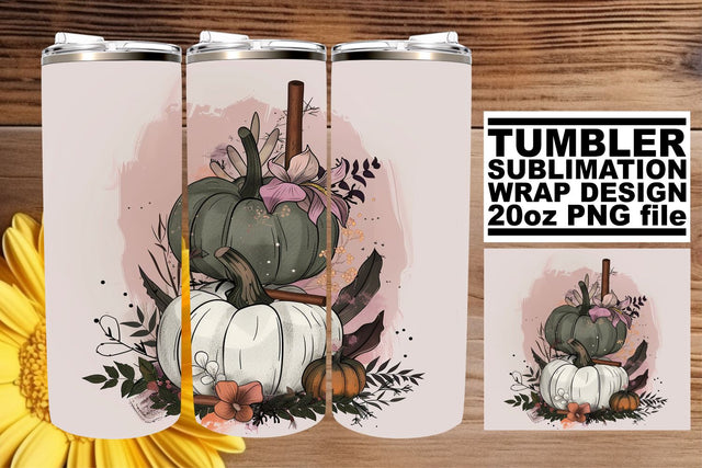 Watercolor Fall Pumpkin Tumbler Wrap 20oz Sublimation afrosvg 