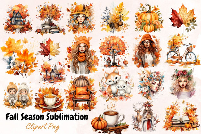 Watercolor Fall Season Sublimation Clipart Bundle Sublimation Designangry 
