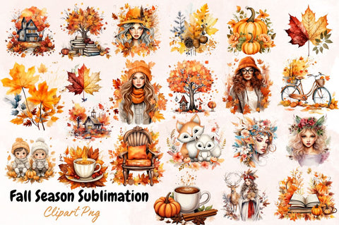 Watercolor Fall Season Sublimation Clipart Bundle Sublimation Designangry 
