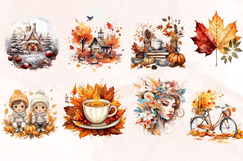 Watercolor Fall Season Sublimation Clipart Bundle Sublimation Designangry 