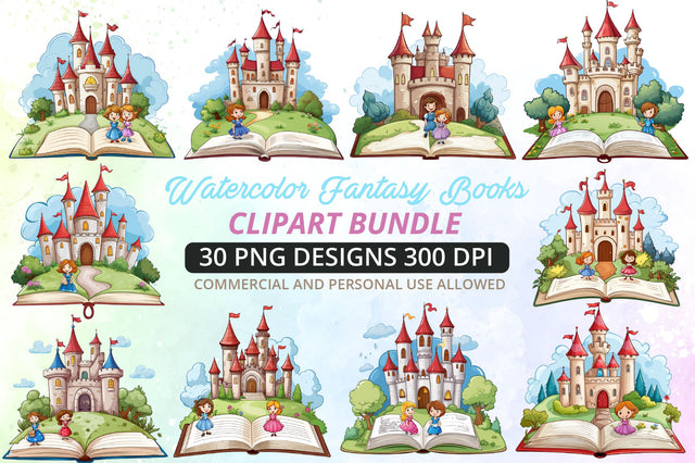 Watercolor Fantasy Books Collection Clipart Bundle Sublimation Regulrcrative 