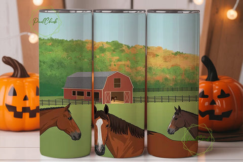 Watercolor Farm Horses 20oz Tumbler Wrap Sublimation PixelChick 