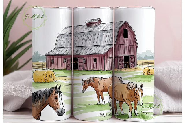 Watercolor Farm Horses 20oz Tumbler Wrap Sublimation PixelChick 
