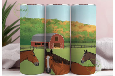 Watercolor Farm Horses 20oz Tumbler Wrap Sublimation PixelChick 