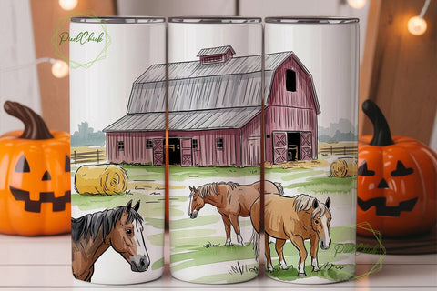 Watercolor Farm Horses 20oz Tumbler Wrap Sublimation PixelChick 