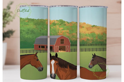 Watercolor Farm Horses 20oz Tumbler Wrap Sublimation PixelChick 