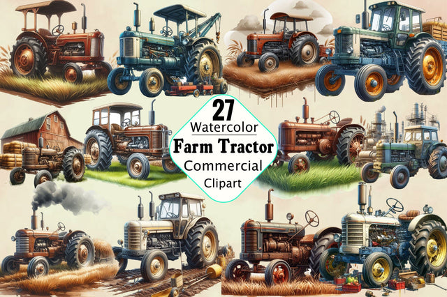 Watercolor Farm Tractor Sublimation Clipart Bundle Sublimation SVGArt 