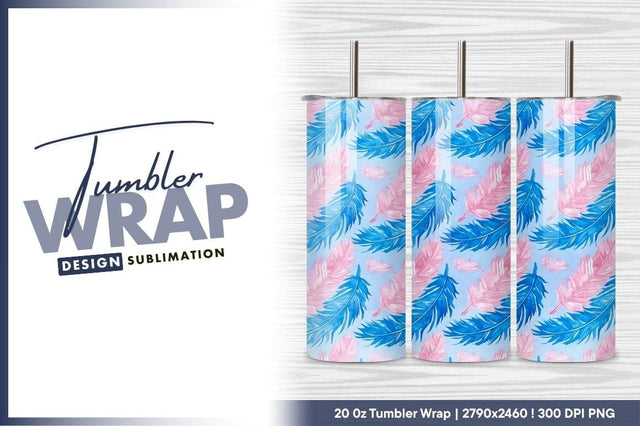 Watercolor Feather Pattern Pink And Blue Design Sublimation Regulrcrative 