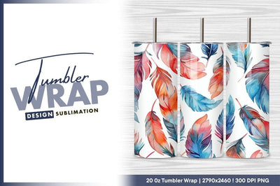 Watercolor feather pattern tumbler png background texture Sublimation Regulrcrative 