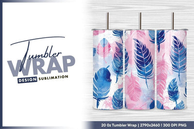 Watercolor Feather Seamless Pattern Pink And Blue Sublimation Regulrcrative 