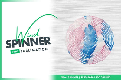 Watercolor Feathers Pink And Blue Wind Spinner Round Png Sublimation Regulrcrative 