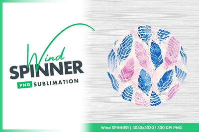 Watercolor Feathers Pink Blue Wind Spinner Round Png Sublimation Regulrcrative 
