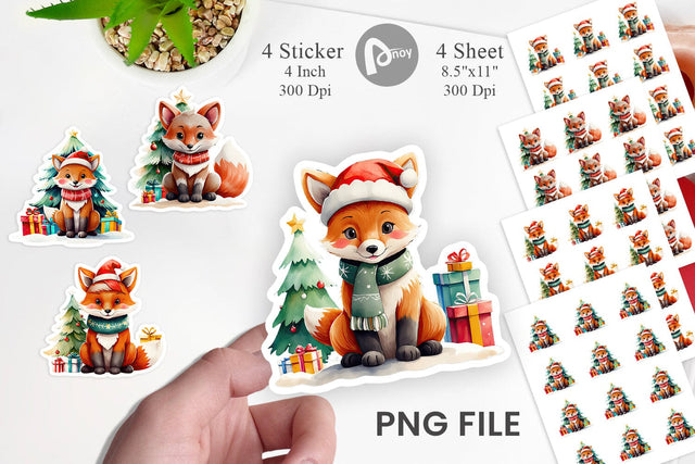 Watercolor Festive Fox Sticker Sublimation artnoy 
