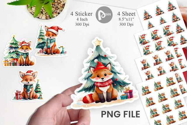 Watercolor Festive Fox Sticker Sublimation artnoy 