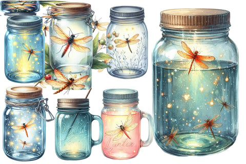 Watercolor Firefly Jars Clipart Sublimation Rupkotha 