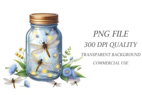 Watercolor Firefly Jars Clipart Sublimation Rupkotha 