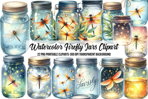 Watercolor Firefly Jars Clipart Sublimation Rupkotha 