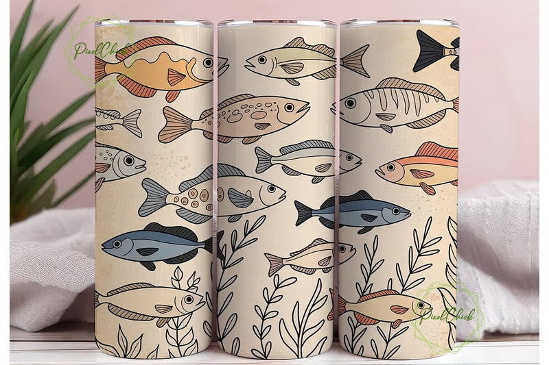 Watercolor Fish Tumbler Wrap Sublimation PixelChick 