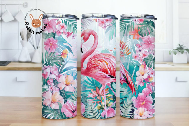 Watercolor Flamingo Tumbler Wrap, Flamingo Tumbler Design Sublimation Rabbitmakies 