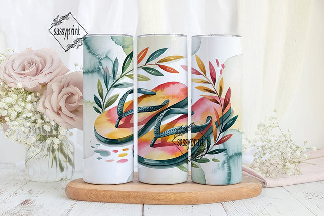Watercolor Flip-Flops 20oz Tumbler Wrap Sublimation sassyprint 