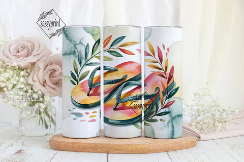 Watercolor Flip-Flops 20oz Tumbler Wrap Sublimation sassyprint 