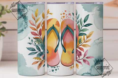Watercolor Flip-Flops 20oz Tumbler Wrap Sublimation sassyprint 