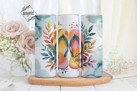 Watercolor Flip-Flops 20oz Tumbler Wrap Sublimation sassyprint 