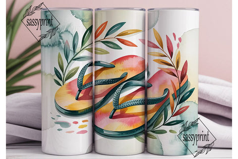 Watercolor Flip-Flops 20oz Tumbler Wrap Sublimation sassyprint 