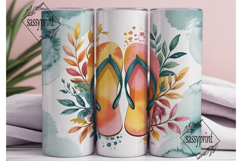 Watercolor Flip-Flops 20oz Tumbler Wrap Sublimation sassyprint 