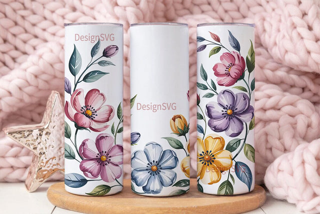 Watercolor Floral 20oz Tumbler Wrap Sublimation DesignSVG 