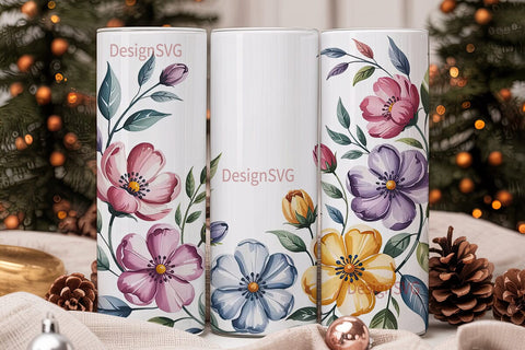 Watercolor Floral 20oz Tumbler Wrap Sublimation DesignSVG 