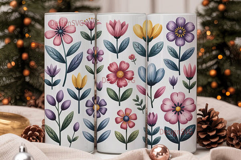 Watercolor Floral 20oz Tumbler Wrap Sublimation DesignSVG 