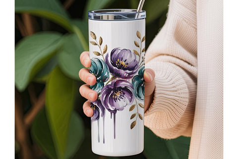 Watercolor Floral 20oz Tumbler Wrap Sublimation DesignSVG 