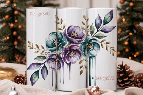 Watercolor Floral 20oz Tumbler Wrap Sublimation DesignSVG 