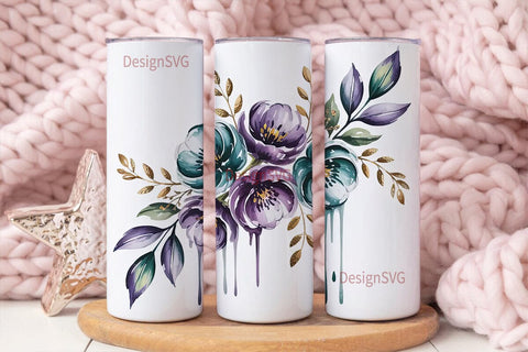 Watercolor Floral 20oz Tumbler Wrap Sublimation DesignSVG 