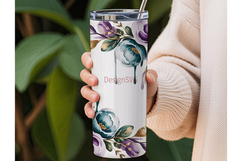 Watercolor Floral 20oz Tumbler Wrap Sublimation DesignSVG 