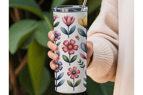 Watercolor Floral 20oz Tumbler Wrap Sublimation DesignSVG 