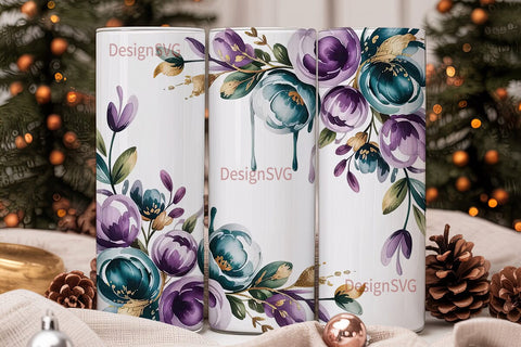 Watercolor Floral 20oz Tumbler Wrap Sublimation DesignSVG 