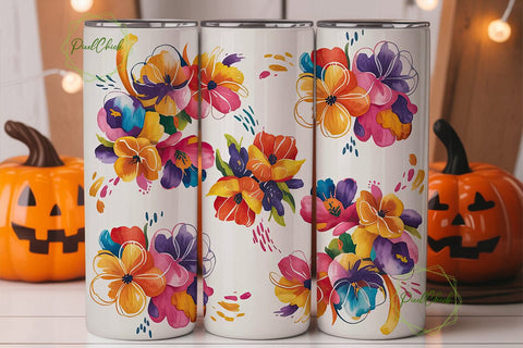 Watercolor Floral 20oz Tumbler Wrap Sublimation PixelChick 