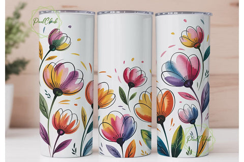 Watercolor Floral 20oz Tumbler Wrap Sublimation PixelChick 