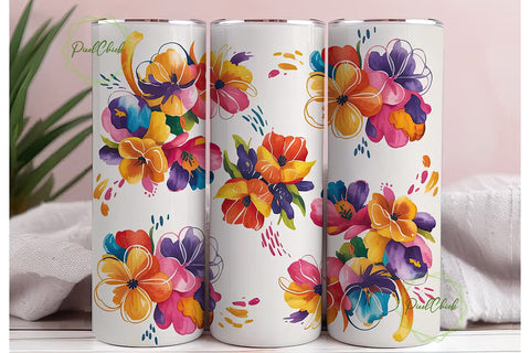 Watercolor Floral 20oz Tumbler Wrap Sublimation PixelChick 