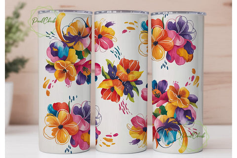 Watercolor Floral 20oz Tumbler Wrap Sublimation PixelChick 