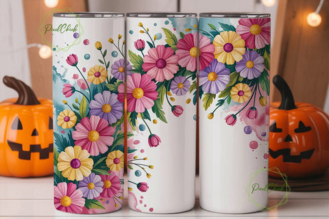 Watercolor Floral 20oz Tumbler Wrap Sublimation PixelChick 
